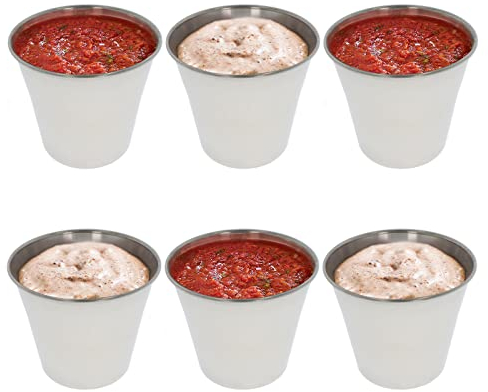 GK Global Kitchen Stainless Steel Sauce Cups 6 Pack Condiment Cups Ramekin Dipping Portion Pots Dip Snack Metal Bowls Set for Ketchup BBQ Mustard Salad Dressing Sushi SOYA Sauce (6cm-2oz)