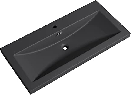 doporro Lavabo ad Incasso Soprapiano Lavabo Bagno da Appoggio Rettangolare 100x48x13 cm Antracite Opaco, Lavandino in Marmoresina con Foro Rubinetto e Troppopieno Colossum01