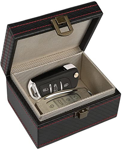 Diyife Car Key Signal Blocker Box, [4 Keys Capacity] Faraday Box for Car Keys, Premium Leather Anti-Theft Key Fob Protector RFID Signal Blocking Box,11.7 x 9.2 x 6.4 cm