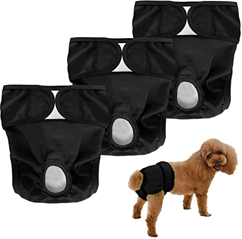 Welpenspielzeug Wiederverwendbare Hundewindeln Läufigkeitshose für Hündinnen Waschbar Hochsaugfähige Einstellbare Inkontinenz Höschen Hundeschutzhose für Hunde Weibchen Hündin (Schwarz, M)