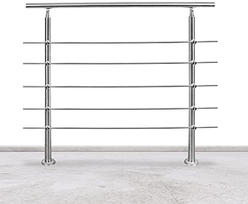 Tubiaz Rampe d’escalier en acier inoxydable, garde-corps d'escalier avec 5 barres transversales, garde-corps d'entrée pour balcon, escalier intérieur et extérieur (100 cm)