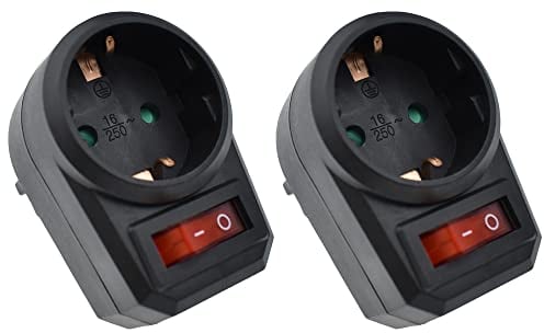 2 Steckdosenadapter mit Schalter inkl. Kindersicherung schwarz (spart Strom und schont die Umwelt)