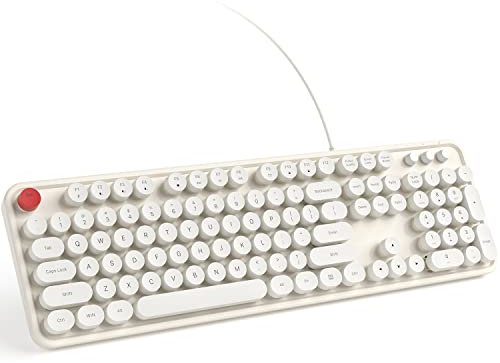 KNOWSQT Teclado de computadora con cable, color blanco lechoso, teclado redondo de tamaño completo, teclado USB Plug Play para Windows, PC, laptop, escritorio, Mac