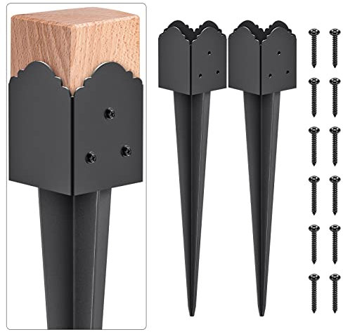 Insaga 2 Pack Fence Post Anchor Base, Heavy Duty Mailbox Post Ground Spike Long Drive Down Deck Post Support Holder Stake Inner Size 89 x 89mm