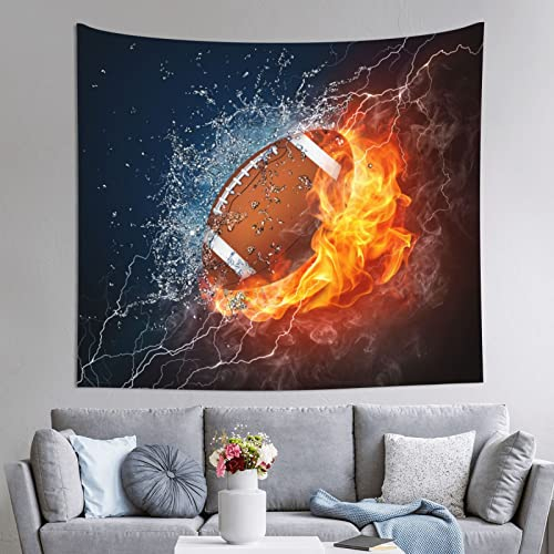Gbuzozie American Football Ball In Fire And Water Tapisserie Rugby Ball Wandbehang Dekor für Schlafzimmer Wohnzimmer Wohnheim 152,4 x 139,9 cm