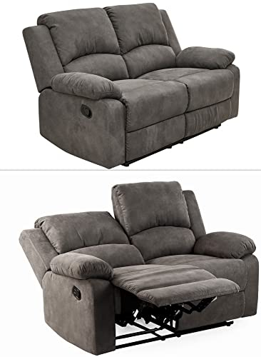 Zweisitzer-Sofa mit Tonnentaschenfederkern 148 cm breit, verstellbare 2er Couch durch praktische halbautomatische Relaxfunktion, Bezug Mikrofaser Vintage Anthrazit / 15130