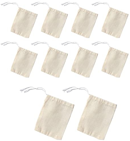 ALLY-MAGIC Muslin Drawstring Bags - Cotton Muslin Cloth Reusable Mesh Bags for Tea, Spices, Coffee Filters & Soap Nuts (10PCS)