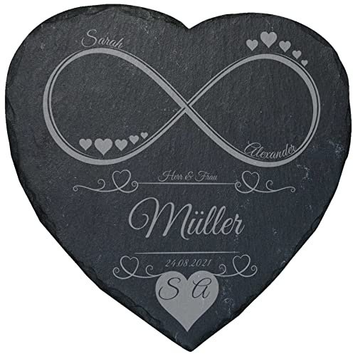 mtb more energy Personalisierbare Schiefertafel Herz ''Unendlichkeit'' - individuell anpassbar - 25x25 cm - Laser Gravur auf Schieferherz - Hochzeit Geschenk