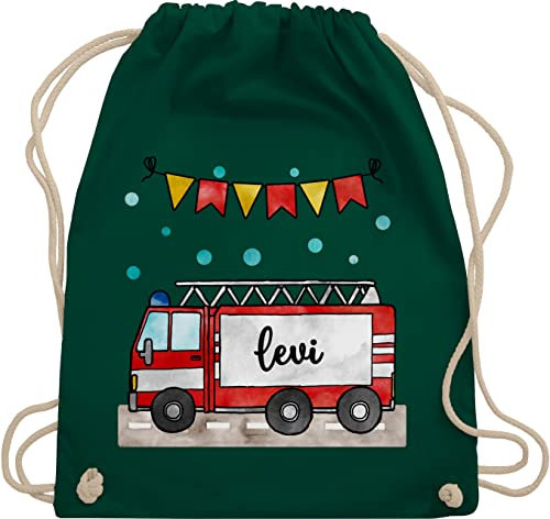 Turnbeutel Rucksack - Feuerwehrauto Motiv I Leiterwagen Geschenk Feuerwehr I Löschzug - Unisize - Dunkelgrün - beutel für wechselkleidung kinder kinderturnbeutel kindergarten jugendfeuerwehr name