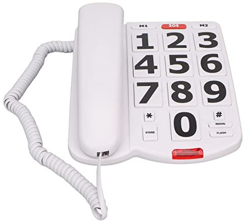 Telefono a Tasti Grandi per Anziani, Telefono Fisso con Memorizzazione dei Numeri, Composizione Rapida, Controllo del Volume, Telefono per Anziani per Non Udenti e Non Vedenti