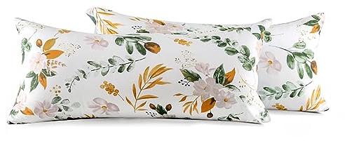 MILDLY Kissenbezug 40x80 Baumwolle, Kissenbezüge 2 Teilig mit Pflanzenmuster, Reißverschluss, ÖkoTex Zertifiziert, Grün(Kaelyn)