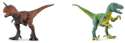 SCHLEICH Dinosaurs 14586 Realistischer Carnotaurus Dino & Dinosaurs 14585 Realistische Velociraptor Dino Figur mit Beweglichem Kiefer