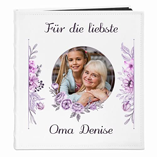 Maverton Fotoalbum zum Selbstgestalten mit Aufdruck - für 240 Fotos 10x15-60 schwarze Seiten - Größe 33x30cm - Weiß - personalisierte Geschenke für Damen - Geburtstagsgeschenk