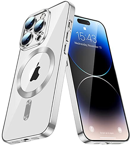 QIWEIQING Magnetic Case for iPhone 12 Pro Max with MagSafe Wireless Charging, Clear Back Anti-Fingerprint Scratch Camera Protector Slim Fit Case Crystal for iPhone 12 Pro Max. Silver YIX