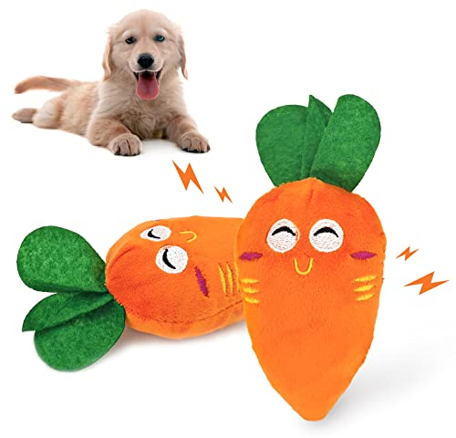 Andiker Quietschspielzeug für Hunde, Karotte, Haustier, lustiges Quietschspielzeug, Plüschspielzeug für kleine, mittelgroße und große Hunde und Katzen, 2 Stück