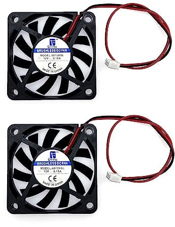 JZK 60 x 60 x 10 mm 2pin DC 12V Mini Silent Cooling Fan With Wires - 6010 Small Quiet 6cm Miniature Brushless DC Fan for 3D Printers and Heatsinks