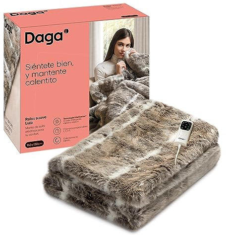 Daga Couverture chauffante électrique pour canapé, relax, douce, luxueuse, technologie de chauffage Intellisense, tissu doux avec effet cheveux et velours, 6 niveaux de température, 160 x 120 cm