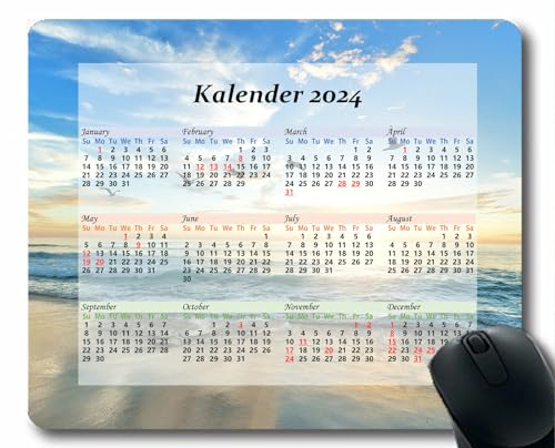 YENDOSTEEN Kalender 2024 Mauspad mit Feiertagen,Gaming-Mauspads,Unterwasserwelt-Ozeankorallen Mauspads für Computer,Laptop,PC,Büro & Zuhause