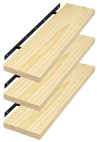 eSituro Étagères Murales Suspendue, Lot de 3, Pin Massif, Étagères Flottantes pour Salon, Cuisine, Tablette Murale en Bois, Décoration pour Chambre à Coucher, Moderne, Fixation Invisible, 70cm