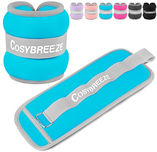 Cosybreeze Gewichtsmanschetten Fuß Gewichte für Beine und Arme Fußgewichte und Fußgelenkgewichte für Fitnessstudio Bewegung Laufen Joggen 3kg 1 Paar Gewichtsmanschetten Hand, Hellblau