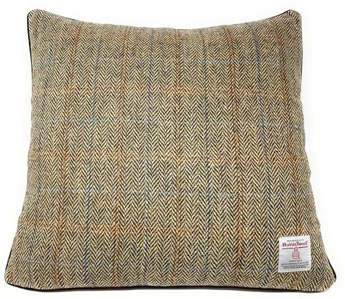 Scott and MacKenzie Harris Tweed Kissenbezug, Fischgrätenmuster, doppelseitig, quadratisch, Braun