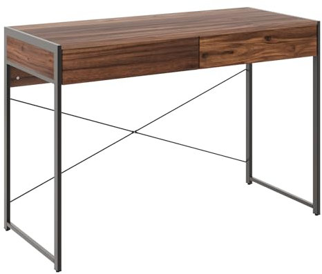 COSTWAY Computer Desk with 2 Drawers, Compact Wooden PC Laptop Table Writing Workstation, Simple Home Office Working Gaming Study Desk (112 x 48 x 76cm, Brown)