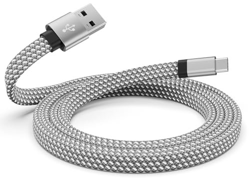 Magtame 5ft Coiled USB A to USB C Cable, Flat Type Fast Charging Charger Cord, Compatible with Samsung Devices, Silver