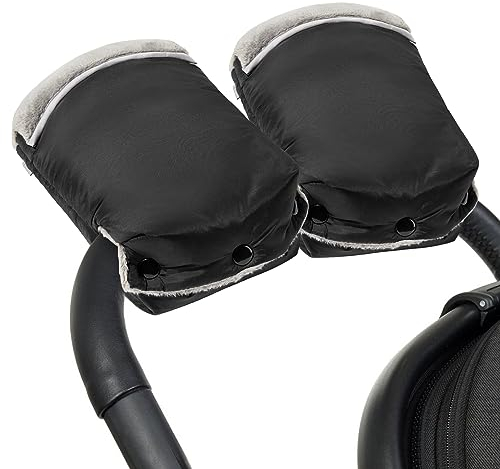 Handwärmer Kinderwagen,Kinderwagen Handwärmer mit Fleece Innenseite,Wasserdicht und Winddicht Atmungsaktiv Handschuhe kinderwagen,Universalgröße Handwärmer für Kinderwagen Buggy,Radanhänger-Schwarz