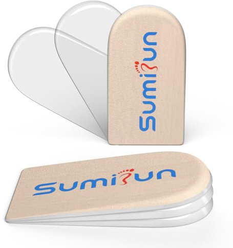 Sumifun Inserts de talon en gel réglables pour douleurs au talon, écarts de longueur de jambe, talonnettes 0,3 cm, 0,9 cm (L, beige)