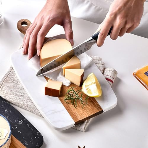 Tabla de cortar, tabla de cortar, tabla de charcutería de mármol sintético y madera, bandeja de queso/bandeja de carne, tabla de queso de madera ()