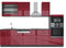 Vicco Küchenzeile Fame-Line, Bordeaux Hochglanz/Anthrazit, 300 cm mit Hochschrank, AP Anthrazit