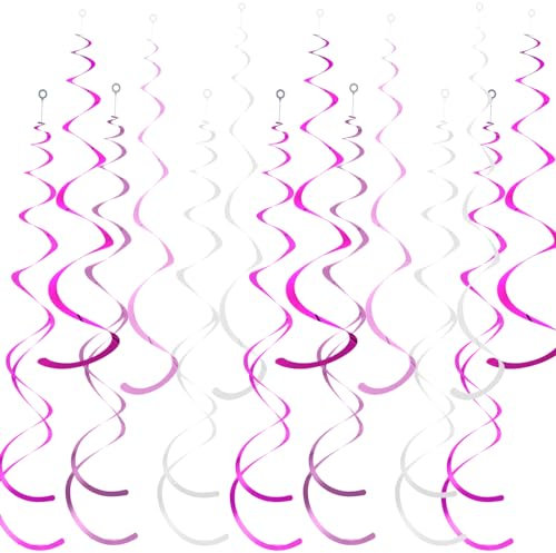36 Stück Luftschlangen Geburtstag Rosa Deckenhänger Spiral Hängende Wirbel Partydekorationen Rückenwirbel Spiral Folien Ornamente Dekoration für Hochzeiten Jahrestage Abschlussfeiern