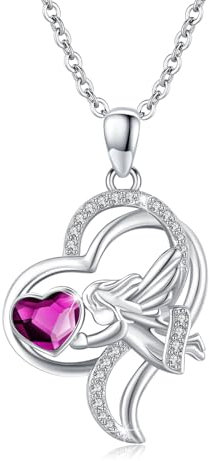 Collana a forma di angelo custode, in argento Sterling 925, con cuore e cristallo, per battesimo, comunione, per ragazze, ragazzi, bambini, regalo di compleanno, Argento sterling