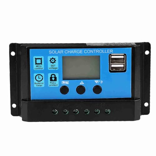 Solarladeregler, 12 V 24 V PWM Solarbatterie-Laderegler, automatische Controller 10 A bis 60 A, multifunktionaler, verstellbarer LCD-Display-Controller mit Dual-Mosfet-Rückstrom (50A)