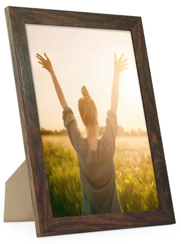 PHOTOLINI Bilderrahmen A4 Eiche Dunkel Holz MDF, moderner breiter DIN A4 Bilderrahmen 21x30, bruchsicheres Acrylglas, picture frame zum Aufhängen & Aufstellen, Bilder Rahmen 30x21 mit Zubehör