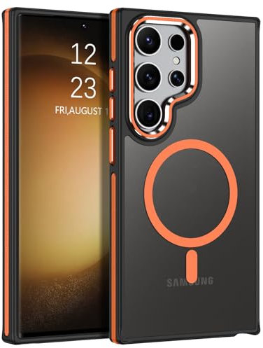YINLAI for Samsung Galaxy S23 Ultra Magnetic Case Compatible with Magsafe Translucent Samsung S23 Ultra Phone Case Slim Protection Case for Samsung Galaxy S23 Ultra 6.8, Black/Orange