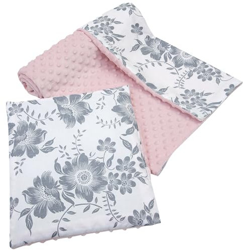 Medi Partners Babydecke Krabbeldecke mit Kissen 100% Baumwolle Minky Kinderdecke groß zweiseitig 75x100 + 35x30cm multifunktional für Bett Kinderwagen (Berry mit rosa Minky)