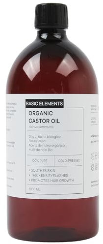 Basic Elements 1 Litre Castor Oil - 100% Pure, Cold Pressed for Hair Growth, Skin Moisturiser, and Eyelash Enhancer