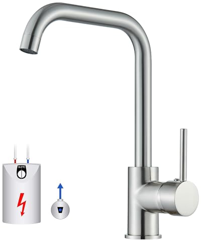 Niederdruck Armatur Küche Hevenaov Niederdruck Wasserhahn Küche Edelstahl Mischbatterie 360° Drehbar Niederdruck Spültischarmatur Küche 3 Anschlüssen für Boiler Küchenarmatur aus Gebürsteter Nickel