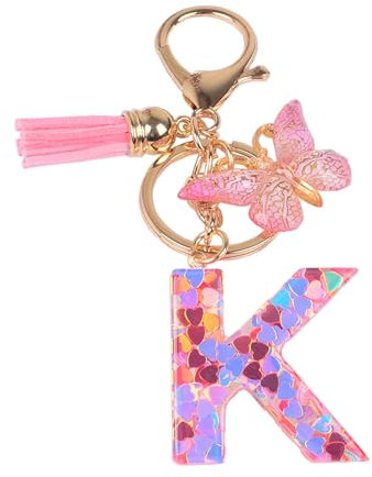 YPYMOD Lnitialen Schlüsselanhänger Quaste Schmetterling Pailletten Liebe Brief Schlüsselanhänger,Rosa(K)