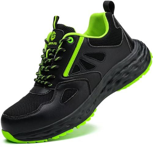 ISOOUS Arbeitsschuhe Herren Sicherheitsschuhe Damen Leicht Kunststoffkappe Atmungsaktiv rutschfest Sneaker Küche Sportlich Schwarz Grün EU 40
