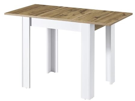 B&D home Esstisch LIVIUS, 80-120x60cm, ausziehbarer Esszimmertisch Küchentisch Holztisch für Küche, Esszimmer, modern Design, Eiche-Weiß, 11218-60-EIWE
