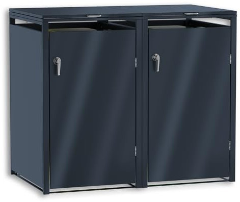 Graviers Lot de 2 cache-poubelles modulaires pour poubelles de 240 l - Double boîte en anthracite - Acier robuste, verrouillable et résistant aux intempéries