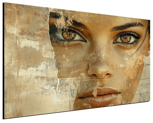 DARO Design® Bilder Groß 84x56 cm XXL Wohnzimmer Deko Moderne Wandbild Foto auf Leinwand Bild Schlafzimmer Room Decor Geschenke Kunstdruck Kunst Modern Frau Gesicht Beige Augen braun Kopf Gesicht
