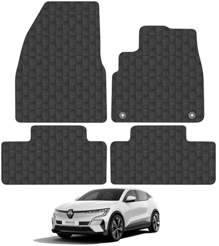 Renault Megane E-Tech (2022+) Heavy Duty Thick Rubber Car Mats Accessories Tailored Fit Front Rear Set Compatible Accessory Waterproof Durable Non-Slip 5mm Full Coverage Protection with Clips