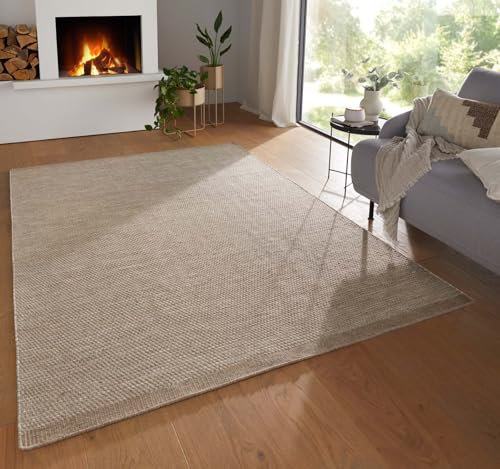 Taracarpet Moderner Boho Skandi Kurzflor Wollteppich Ethno Flachgewebe Kelim Teppich handgewebt Dhurry beige 250x350 cm