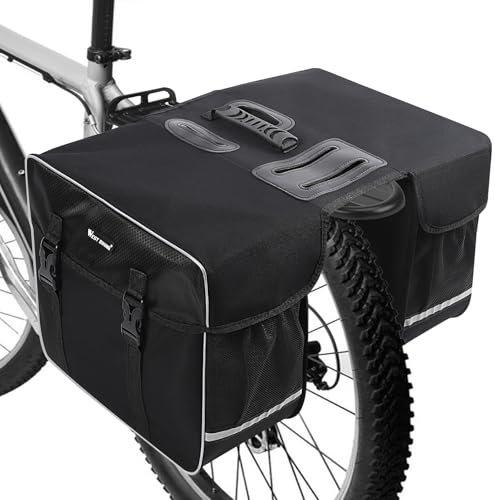 30L Bike Pannier Bag with Rain Cover, Bike Rear Rack Bag Water Resistant Large Capacity Bicycle Double Pannier Rack Bags with Reflective Strap Bicycle Back Seat Storage Pouch for Cycling Traveling