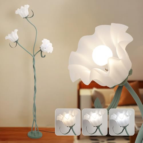 Green Flower Floor Lamp for Living Room,Flower Lamp,3 Light Floor Lamps,Vintage Tall Standing Lamps,Modern Decor Floor Light,Bedroom,Home Office,Girl's Room,Lotus Shape,Pretty Lily,Flexible Gooseneck