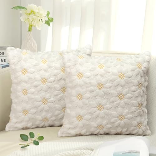 MEIVINES Kissenbezug 45x45 cm 2er Set Kissenhülle Blumen Zierkissenbezug Dekokissen Flauschige Kissenbezüge Deko Kissen Wohnzimmer Deko Kissen mit Blumen Weiche Polsterbezüge aus Plüsch für Sofa