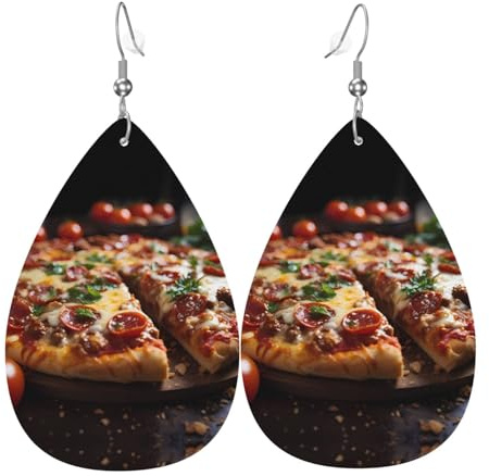 Stilvolle, verführerische Wurst-Pizza-Druck-Leder-Ohrringe für Frauen – baumelnder Tropfen-Schmuck, leichtes Glitzer-Party-Accessoire, Einheitsgröße, Leder, kein Edelstein, Einheitsgröße, Leder, kein